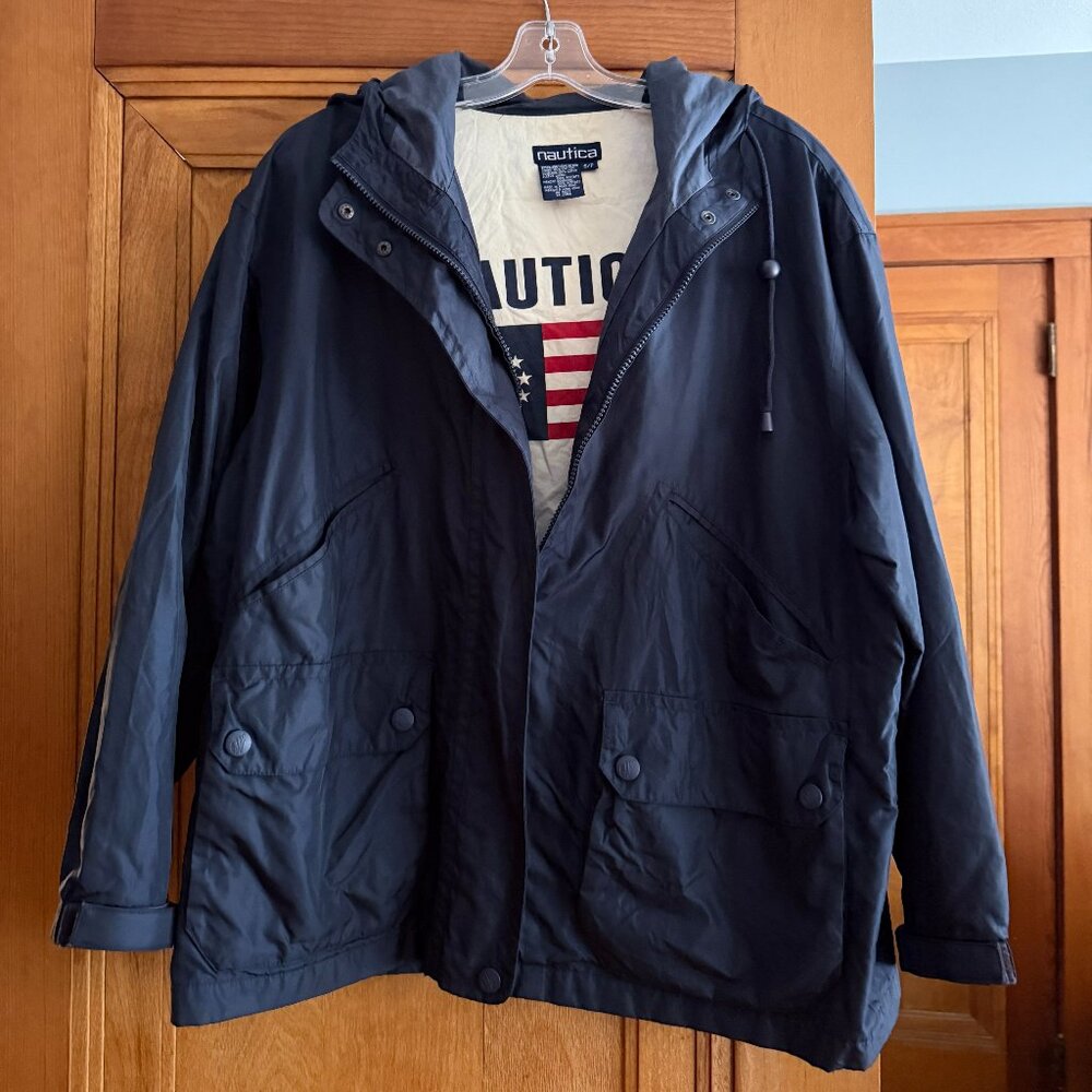 Nautica Jacket Mens Small Navy Zip Up Windbreaker Nautica Classics Cotton lining